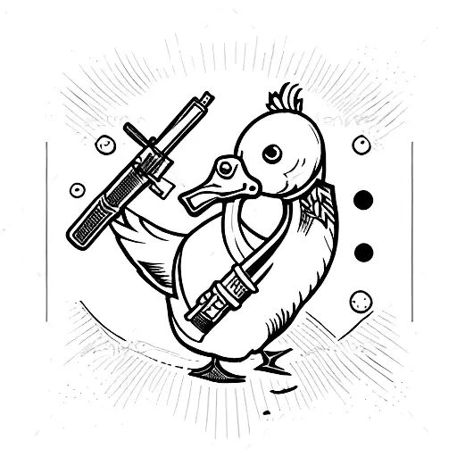 duck with weapon tattoo design idea
