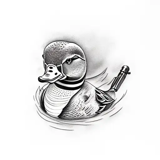 duck with weapon tattoo design idea