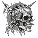 A detailed skull with lightning bolts and metal spikes, incorporating Metallica's logo tattoo design idea