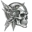 A detailed skull with lightning bolts and metal spikes, incorporating Metallica's logo tattoo design idea