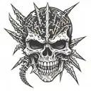 A detailed skull with lightning bolts and metal spikes, incorporating Metallica's logo tattoo design idea