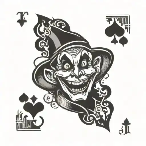 evil jester on playing card smirking tattoo design idea