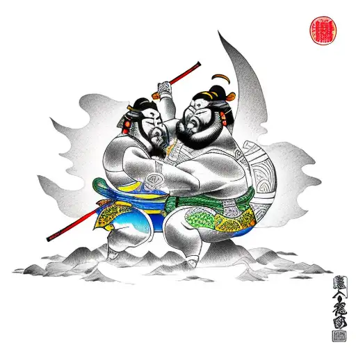 dos Guerreros sumo luchando entre ellos  tattoo design idea