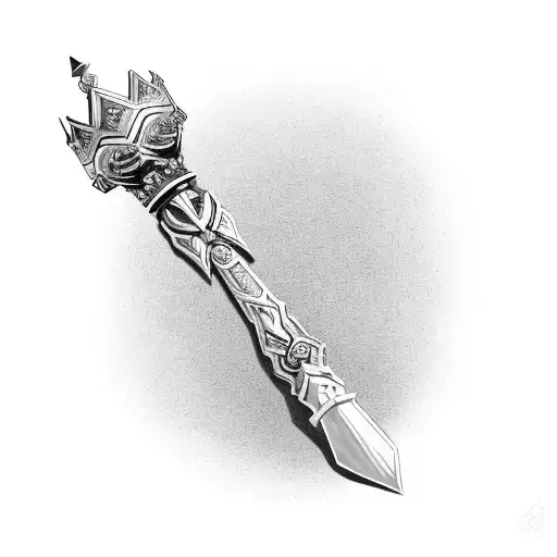 A design of a king's scepter with IV and the word Royalty, representing the client's love for African royalty/artistry tattoo design idea