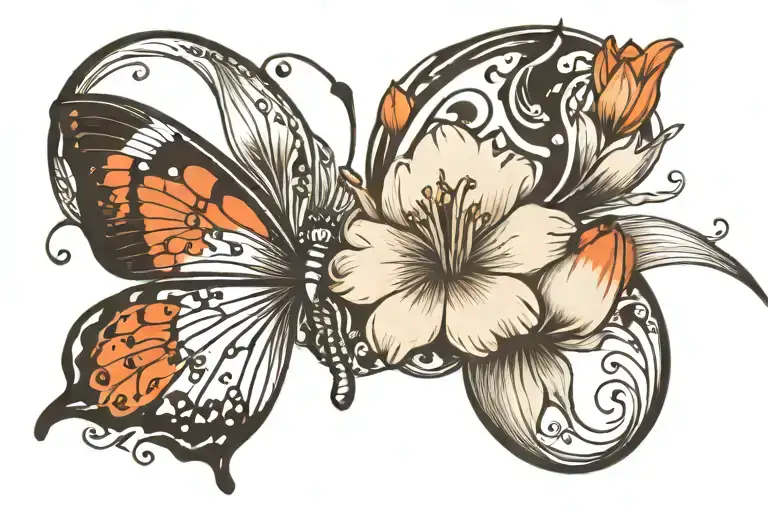 Semicolon but the dot is a love. Include tulip and butterfly, represent love, strength, courage, hope and glow up tattoo design idea