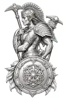 athena holding spear and shield   tattoo design idea