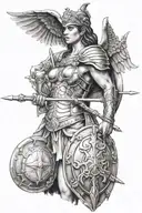 athena holding spear and shield   tattoo design idea