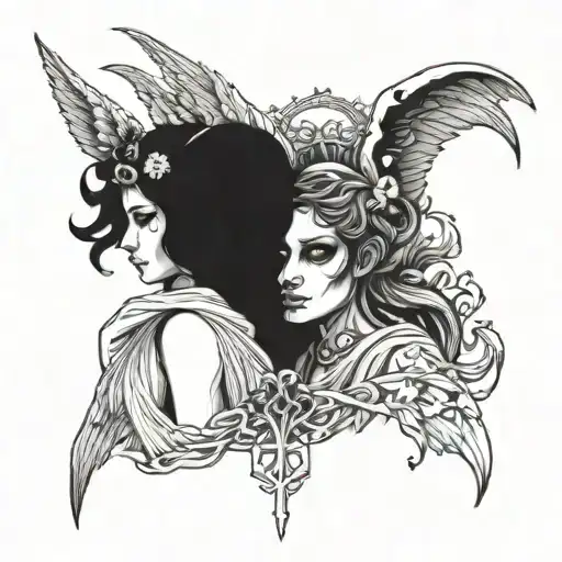 Angel and demon tattoo design idea