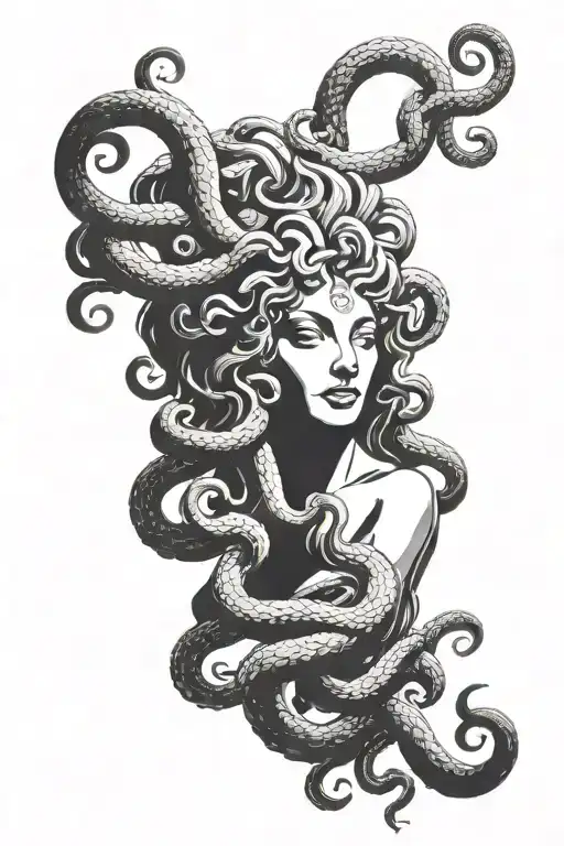 God Medusa looks at me calmly tattoo design idea