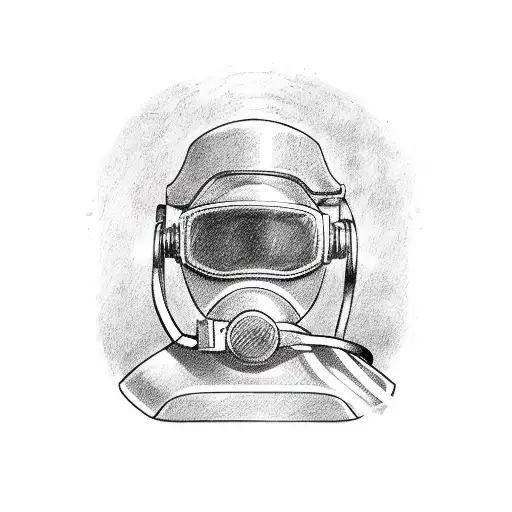 diving helmet with the sign for be quite in front tattoo design idea
