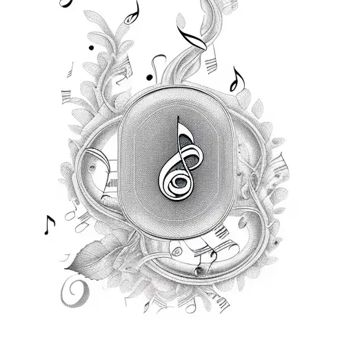 vertical long leaf vines, music notes  tattoo design idea