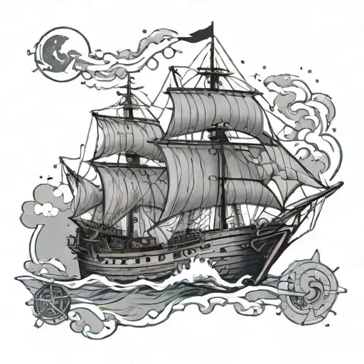 A unique tattoo design combining elements of a camaro and a pirate ship, representing a love for speed and adventure on land and sea tattoo design idea