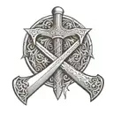A tattoo design featuring a viking axe and a crusader sword crossed, symbolizing a blend of warrior spirit and honor, with special forces gear incorporated to represent dedication and bravery tattoo design idea