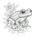 Taino coqui frog with flower and cross necklace wrapped around  tattoo design idea