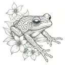 Taino coqui frog with flower and cross necklace wrapped around  tattoo design idea