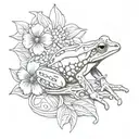 Taino coqui frog with flower and cross necklace wrapped around  tattoo design idea