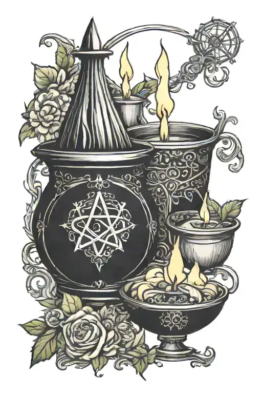 witchcraft altar candles couldron athem spell dark magick tattoo design idea