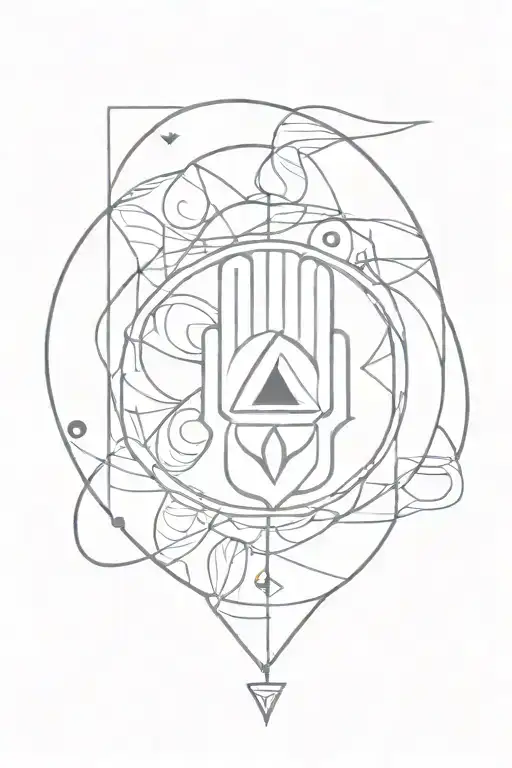 hamsa hand with pyramid eye surrounded tattoo design idea