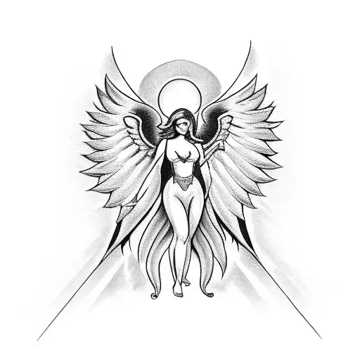 Angel with wing and halo, number 7 in a triangle tattoo design idea