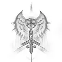 slot machine with three 7s, halo , and angel wings tattoo design idea