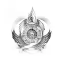 slot machine with three 7s, halo , and angel wings tattoo design idea