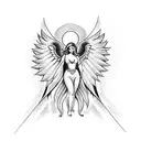 Angel with wing and halo, number 7 in a triangle tattoo design idea