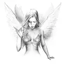 Angel with wing and halo, number 7 in a triangle tattoo design idea