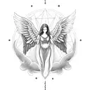 Angel with wing and halo, number 7 in a triangle tattoo design idea