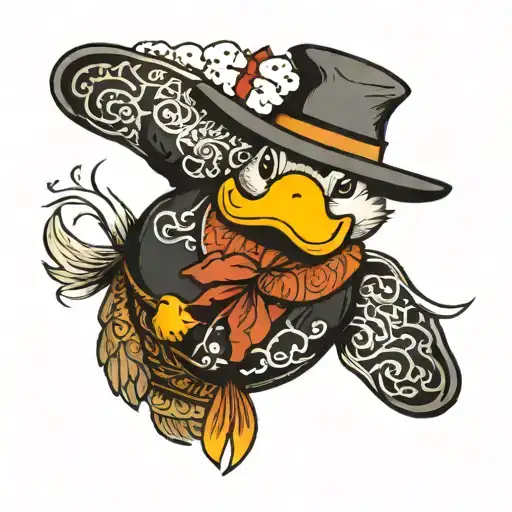 cowboy duck tattoo design idea