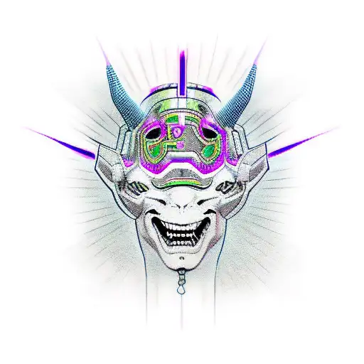 cyber punk Hannya mask tattoo design idea