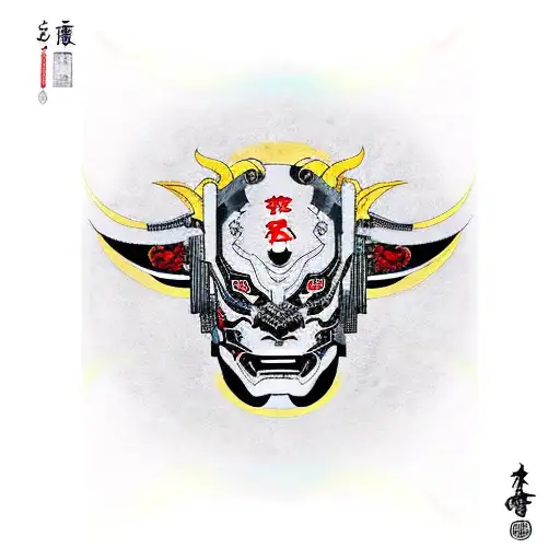 cyber punk Hannya mask tattoo design idea