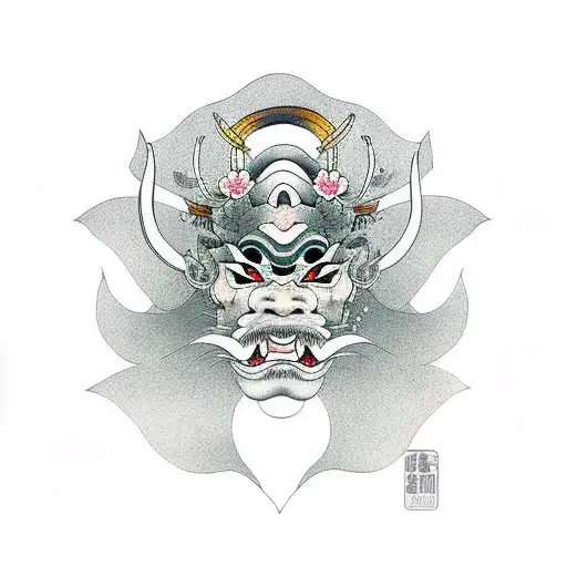 Cherry Blossom Tree geisha hannya mask tattoo design idea