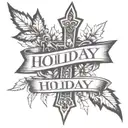 a shoulder tattoo that includes a cross in the background with the name holiday across the front tattoo design idea