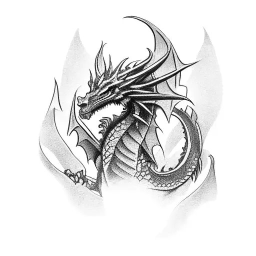 A fierce dragon holding a trophy with the number 7 on it tattoo design idea