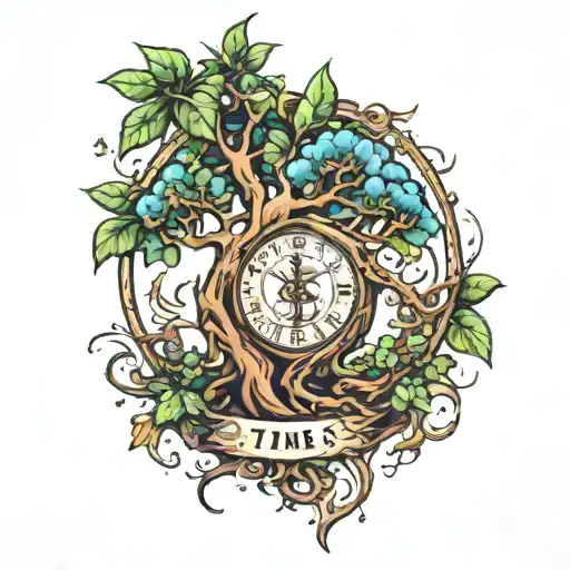 time is money tree growing tattoo design idea