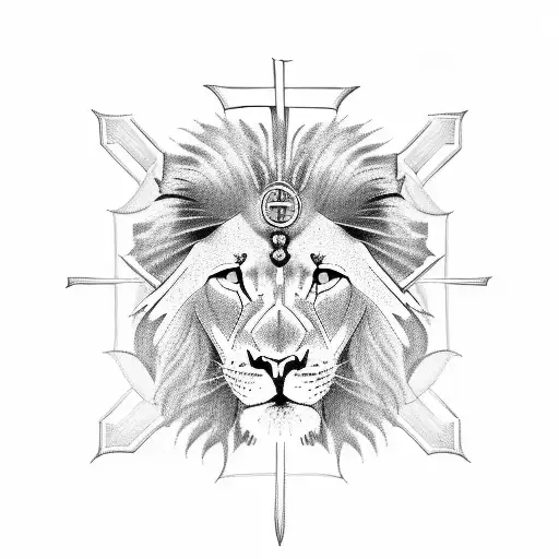 Christian Cross and lion tattoo design idea