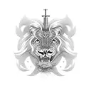 Christian Cross and lion tattoo design idea