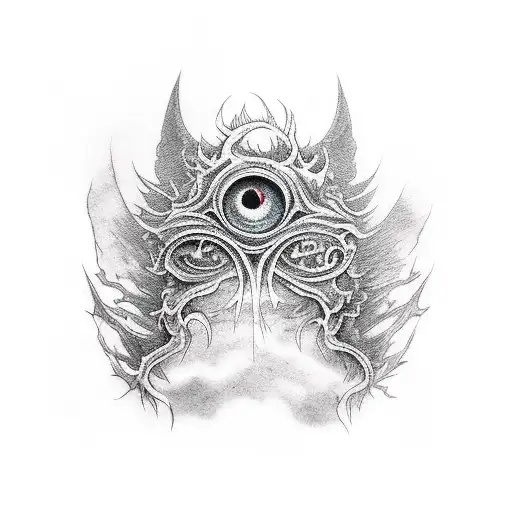 a lot of Eyes, bloodborne, anime, sharp and long stripes, tattoo design idea