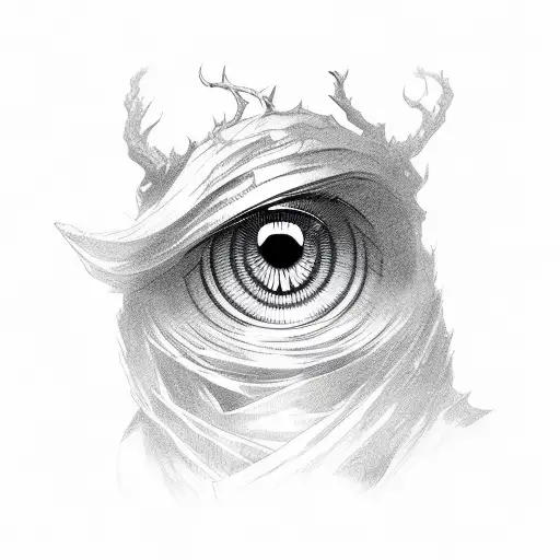 a lot of Eyes, bloodborne, anime, sharp and long stripes, tattoo design idea