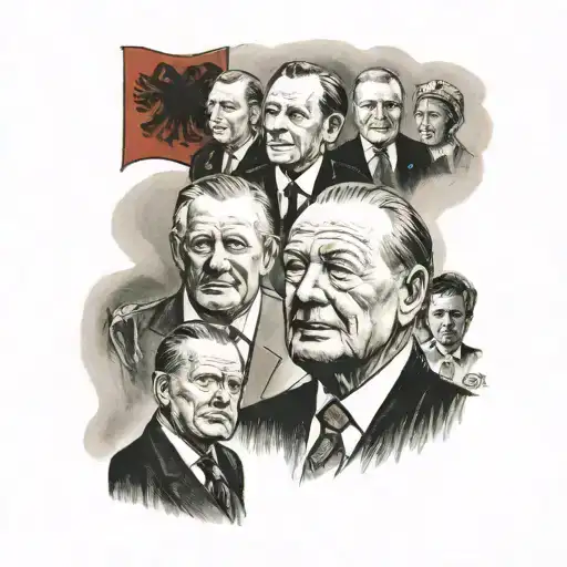 In the background a Germany Falg, in the foreground the chancellors Konrad Adenauer, Willy Brandt und Helmut Schmidt tattoo design idea