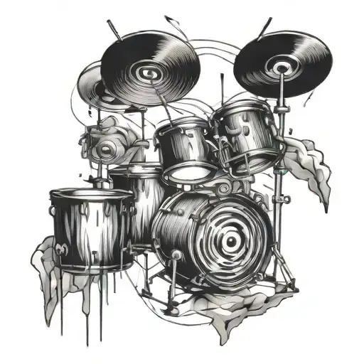 Combine elements of aircraft and drum set in a surreal and abstract design for a unique sleeve tattoo tattoo design idea