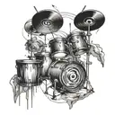 Combine elements of aircraft and drum set in a surreal and abstract design for a unique sleeve tattoo tattoo design idea