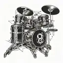 Combine elements of aircraft and drum set in a surreal and abstract design for a unique sleeve tattoo tattoo design idea