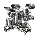 Combine elements of aircraft and drum set in a surreal and abstract design for a unique sleeve tattoo tattoo design idea