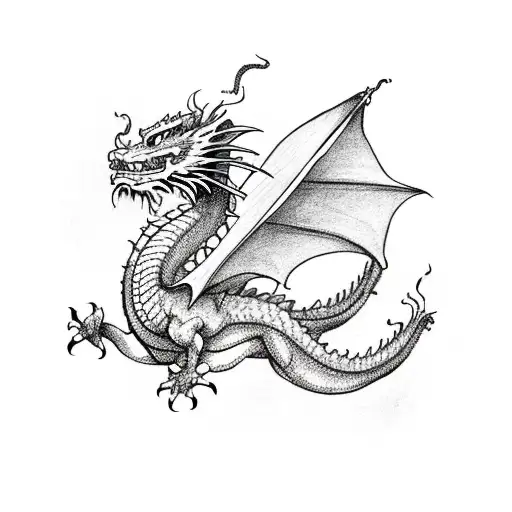 Dragon flying over ocean tattoo design idea