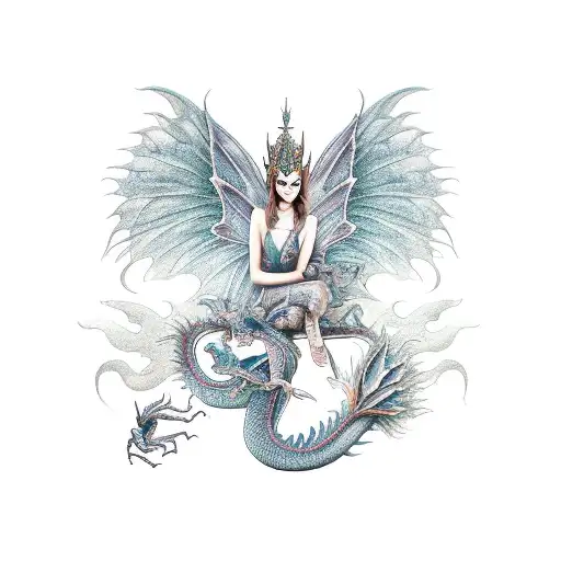 Dragon fairy queen ceramic tattoo design idea