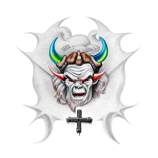 Satan with a cross tattoo design idea