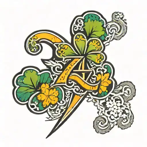 words LUCKY above a four leaf clover with the number 7 over  tattoo design idea