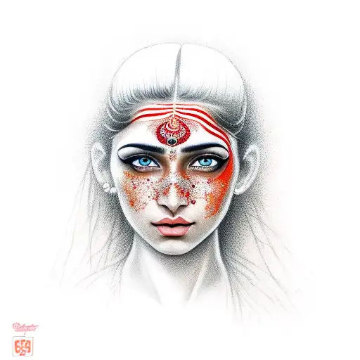 indian girl whit red paint in face tattoo design idea