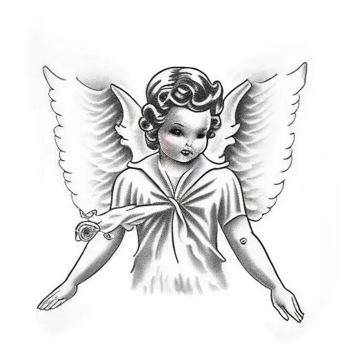 black and white angel tattoo design idea